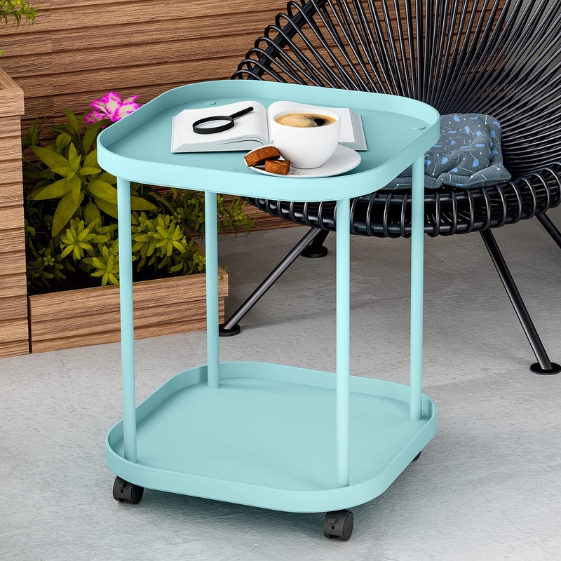 villertech Side Table with Wheels, End Table Living Room Plastic