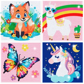 NANZHOO Gem Art Diamond Art Kits for Kids, 4 Packs Cartoon Animals Diamond Art Paintings for Adults Beginner Arts and Crafts for Kids, Kids' Mosaic Kits for Home Wall Decor Kids Present (6X6 inch)