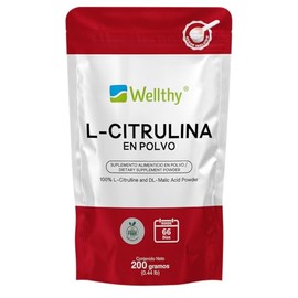 Wellthy L Citrulina Malato pura y natural en polvo 200g. Ratio Ideal 2:1, 66 porciones por Envase, mas de 2 meses y medio de Consumo, Scoop Incluído, Bottle Free