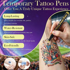 Glitter Temporary Tattoo Markers, Flexible Brush Tips - 15 Metallic Colors