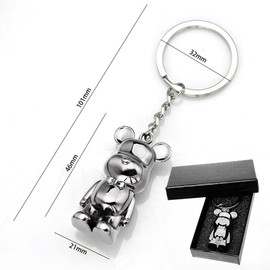 Rusoz Bear Keyring, 3D Bear Guardian Angel Pendant Cartoon Cute Zinc Alloy Gift Ideas Key Chain Small for Keys and Backpacks Decoration, Bear Silver