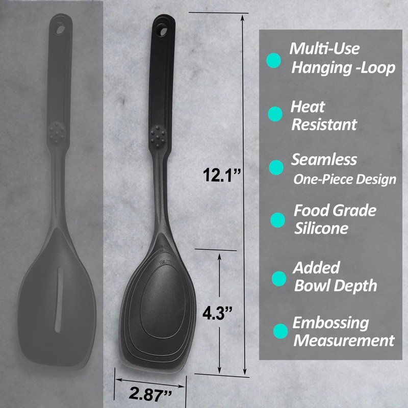 Large Silicone Cooking Spoon, Non-Stick Solid Spoon set with Deep