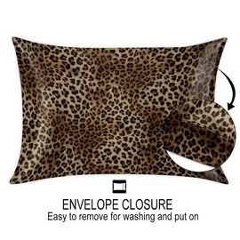 Fashion Leopard Cheetah Satin Silk Pillowcase for Hair and Skin Pillow Cases Standard Size Soft Silk Pillow Case with Envelope Closure Print Satin Cooling Pillow Covers (20x26 in) 1 Pack
