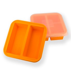 NAKTOW 2-Cup Silicone Freezer Tray with Lid - 2 Pack - Make 4 Perfect 2-Cup Portions - Easy Release Molds for Food Storage & Freeze Soup, Broth, Stew or Sauce Color Orange
