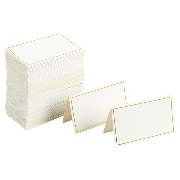 Pack of 100 Place Cards - Small Tent Cards with Gold Foil Border - Perfect for Weddings, Banquets, Events, 2 x 3.5 Inches