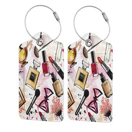 2 Pack Make Up Luggage Tags for Suitcases, Cool Leather Luggage Tag for Travel, Bag Tag Privacy Name ID Card Bag Labels for Friends Adults Kids Tourists