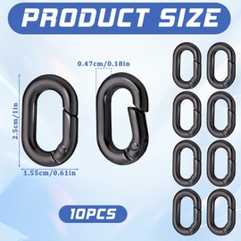 Giantree Pack of 10 Oval Spring Carabiner Hooks, Small, Metal Ring Carabiner, Key Ring, Small Buckle Clip, Spring Carabiner for Travel, Fishing, Camping, Hiking, Hammocks, Backpack (Black)