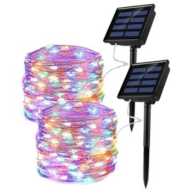 DQST 2 Pack Cadena Luces Solares, 8 Modos 10M 100 Luces LED, Impermeable IP65, Adecuado para Interiores y Exteriores, Jardines, Festivales, Fiestas, etc. (Colorida)