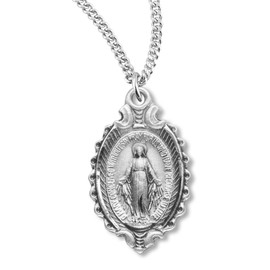 Heartland Store Women's Sterling Silver Scalloped Edge Miraculous Pendant + 18 Inch 2.1mm Rhodium Plated Chain| USA Made