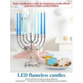 Baquler 9 Pcs LED Hanukkah Candles Blue and White Battery Operated Flameless Taper Candles 0.8 x 11.2 Inch Tall for Hanukkah Christmas Wedding Birthday Home Decor Gifts