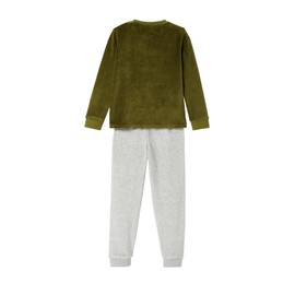 Vertbaudet Vertbaudet Boys 2 Pack Dinosaur Velvet Pyjamas, Set Green and Navy