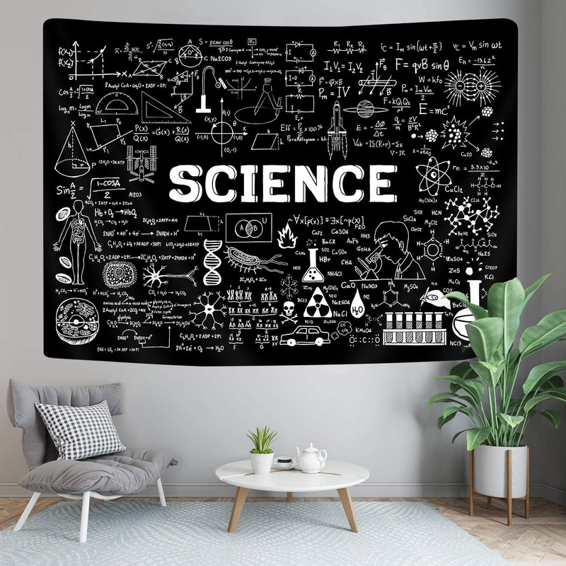 Science Tapestry Geometry Classroom Decor Poster, Black White Education Formulas