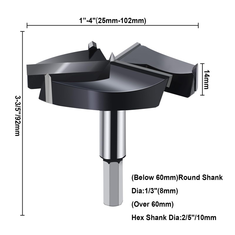 2-5/8"(66.7mm) Forstner Drill Bits,3-Cutter Tungsten Carbide Tipped Forstner Bit for