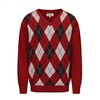 Men's Wool Blend Plaid Sweater V Neck Knitted Long Sleeve Argyle Pullover for Casual Or Dressy Wear Red