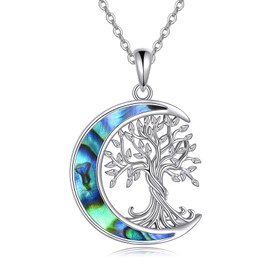 YAFEINI Tree of Life Necklace S925 Sterling Silver Crystal Tree of Life Pendant Necklace Celtic Knot Tree of Life Jewellery for Women Gifts, Sterling Silver, Abalone