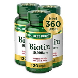 Nature's Bounty Biotin Hair Skin and Nails Vitamins, Supports Healthy Hair, Skin and Nails, 10,000 mcg, 120 Count (Pack of 3)
