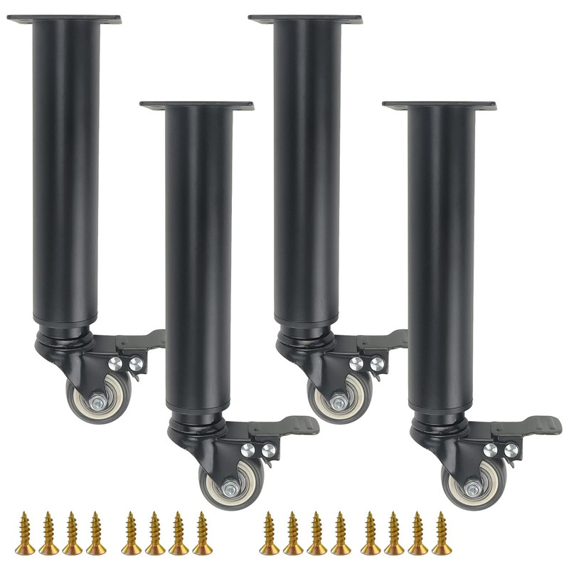 Adjustable Table Leg Extender 9.5"-14.1" w/ 360° Casters for Cabinets/Sofas