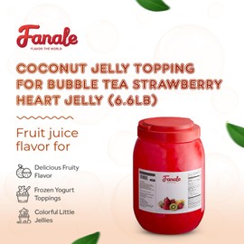 Fanale Coconut Jelly Topping nata de coco for Boba Tea | Ice Cream | Yogurt | Smoothie | Milk Tea | Desserts (Strawberry Heart Shaped, 6.6 lb) | JEL026