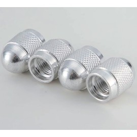 Silver Dome Aluminum Tire Valve Stem Caps with Neoprene O-Ring - Set of Four - Universal, Fits All Vehicles and Bicycles