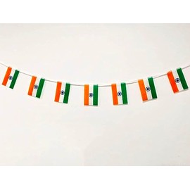 Pandiui23 India Flag Garland 40pcs 11.4M Bunting National Flags 14x21cm Rectangular Deep Saffron, White, Green PVC