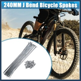 INFINAUTO 36pcs 14G J Bend Bicycle Steel Spokes 240mm 9.45" Cycle Spokes with Brass Nipples Steel Spokes for Mountain Bike MTB Stylish Design