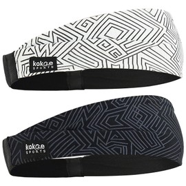 Kakoe Sports - Men's Sports Headband, 2 Color Set, Breathable and Stretchy, Headband, Face Washing, Hair Clip, Baseball, Football, Sweatproof, All Seasons, Unisex Headband (Black X White)