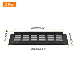sourcing map 2pcs Rectangle Ventilation Grille Aluminum Alloy Mesh Air Vent Cover Louvered Ventilation Cover for Cabinet Wardrobe Shoe Cabinet Closet, 250x100mm/9.84"x3.94"