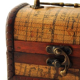 Set of 2 Treasure Chest for Decoration (Antique) with Leather Cover in Map Style, Wooden Box for Storage of Jewellery and Small Items - Brand Ganzoo