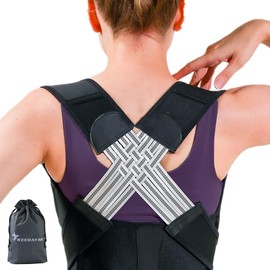 WEEOATAR Elastic Posture Trainer,Upper Back Brace,Posture Corrector with Magic Stickers Easy to Use,Adjustable Back Straightener Brace,Posture Corrector Strap for Adults and Kids(Black1,S)