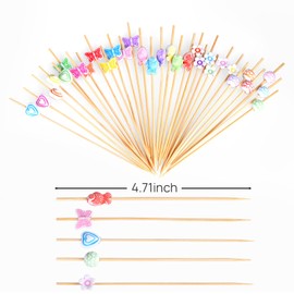 JtmyAota 100 Pcs Fancy Toothpicks for Appetizers, 4.7 Inch Cocktail Picks for Party Decoration, Bamboo Appetizer Skewers for Charcuterie Sandwich Burgers Fruit Drinks Party (Heart)