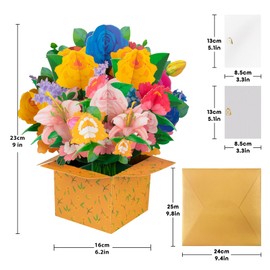 GREETING ART Flower Bouquet Pop Up Card, Handmade 3D Floral Box Greeting Card,Thank You, Thinking of You, Valentine's Day, Mother's Day Card, Birthday Card for Wife,Mom, Sister or Friend