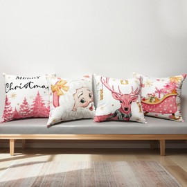 ARNTY Christmas Cushion Cover 45 x 45 cm Set of 4 Christmas Decoration Cushion Cover Christmas Decorations for Indoor, Home, Office, Bedroom, Car, Winter Holiday Decoration Gift