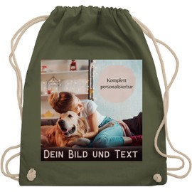 Geschenk mit Namen personalisiert by Shirtracer - Gym Bag Backpack - Own - Photo Picture Gift, 07 Olive Green
