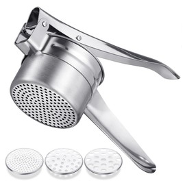 Multi-Purpose Stainless Steel Potato Ricer, Heavy Duty Large Capacity Potato Masher with 3 Interchangeable Discs, Ricer for Vegetable and Fruit with Interchangeable Strainers