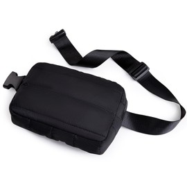 Viva Terry Puffer Belt Bag for Women and Men Small Quilted Crossbody Fanny Pack with Adjustable Strap for Running Hiking Travel Workout-Black