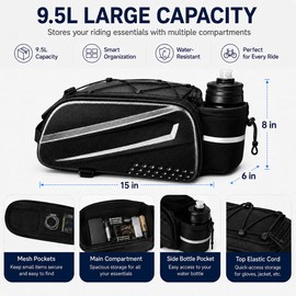 Syxlarvoit Waterproof Bike Bag for Bicycle Rear Rack – Hard Shell 9.5L Trunk Pannier Bike Frame Bag with Shoulder Strap and Reflective Strips, Bike Accessories for Electric Bicycle, Commuter Travel.