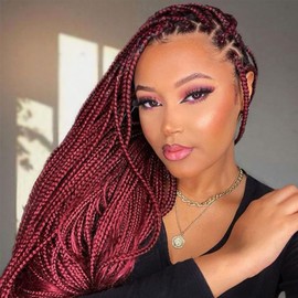 Burgundy Braiding Hair Pre Stretched 20 Inch 8 Packs Braiding Hair Extensions for Crochet Box Braids Twists Locs Hair Itch Free Soft Yaki Texture Hot Water Setting (20inch,#Burgundy)