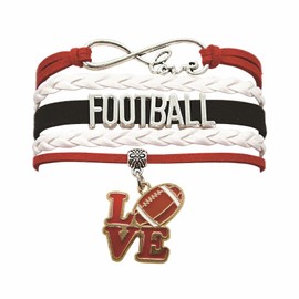 HCChanshi Football Bracelet - Infinity Love Charm Bracelet for Women, Men, Football Lovers, Football Sport Player Fans, Team Themed Jewelry in Bulk (Red, White and Black)