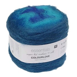 Rico Design Colourlove Super Kid Mohair Silk Gradient Yarn, Bobbel, Colour: Blue/Turquoise