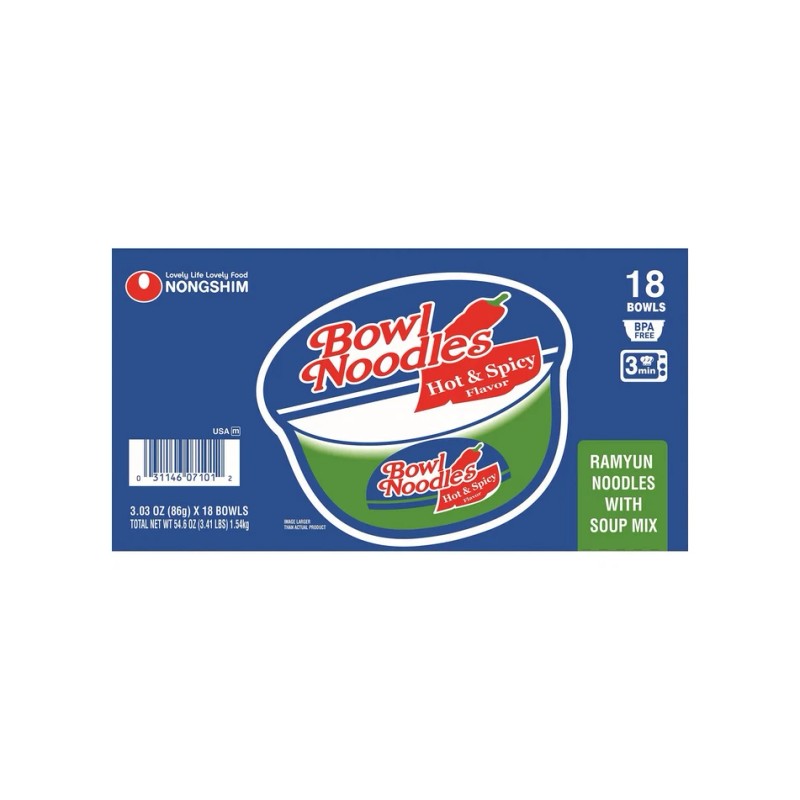 Nongshim Bowl Noodle Hot & Spicy Beef Ramen 3.03oz 18