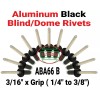 Cellus (25) Black All Aluminum Rivets (ABA66B) 3/16" x Grip