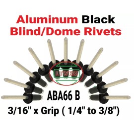 Cellus (25) Black All Aluminum  Rivets  (ABA66B) 3/16" x Grip (1/4" to 3/8")