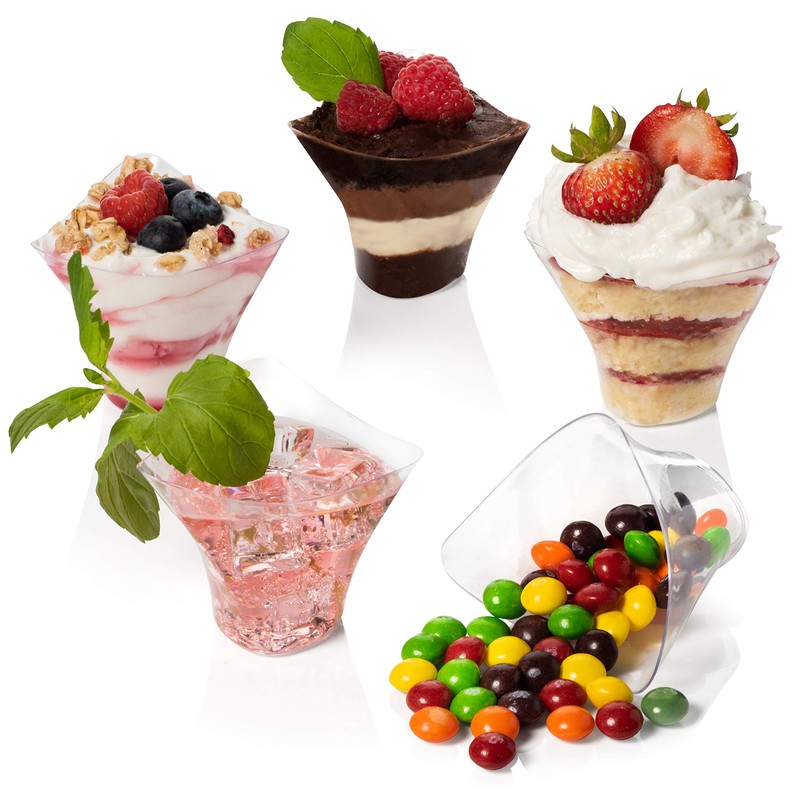 LSR LORESO Mini Swirl Triangle Plastic Dessert Cups with Spoons,