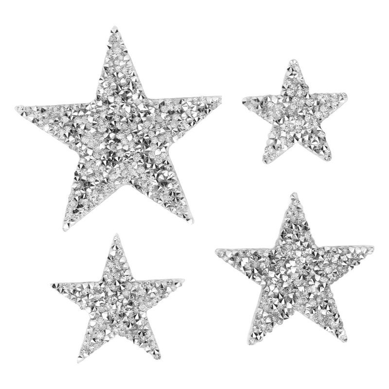 Exquisite Silver Rhinestone Star Patches for Fabric, 20pcs Iron On