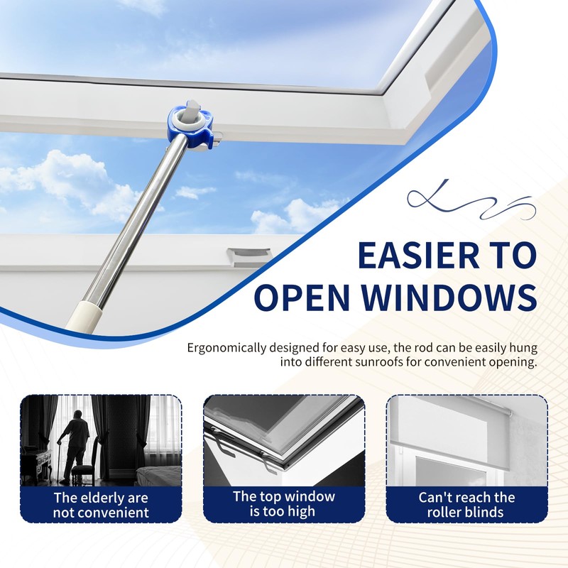 Window Handle Extension with Stick Hooks for Roof Windows, Window