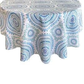 (150cm x 210cm Oval, Blue) - Blue Circle Stitch Contemporary Print Indoor/Outdoor Soil Resistant Fabric Tablecloth - 60 X 84 Oval, Blue