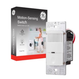 GE In-Wall Motion Sensor Light Switch, Motion Sensor Light Indoor Switch, Occupancy & Vacancy Options, Single Pole, 150 Degree 30ft Detection Zone, Custom Timer, 11927