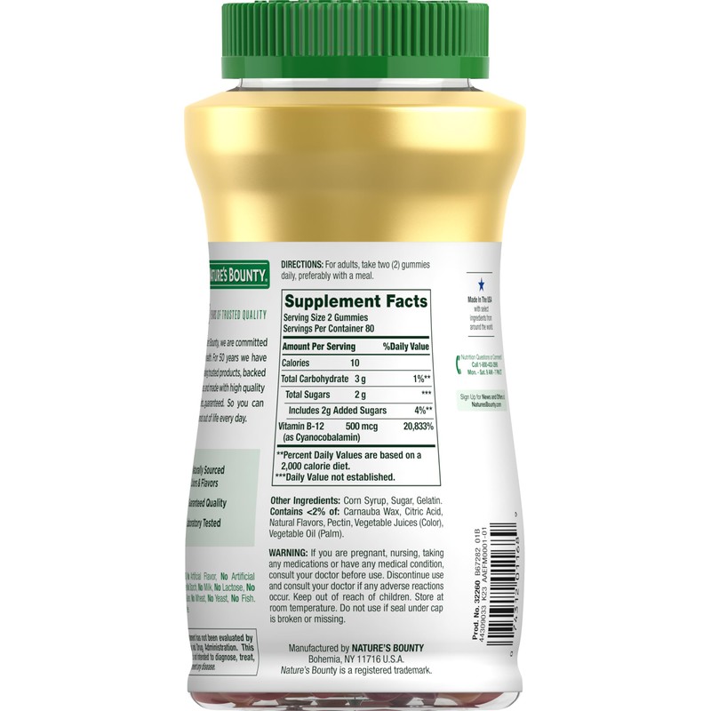 Nature's Bounty Vitamin B12 Gummies, Dietary Supplement, Supports Energy Metabolism