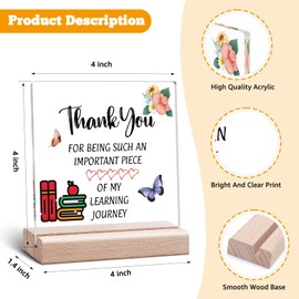 Teacher Appreciation Gifts Acrylic Plaque Teacher Thank You Graduation Gifts Ideas from Students Retirement Clear Desk Decorative Sign Christmas Birthday Acrylic Sign With Wooden Stand for Table Shelf