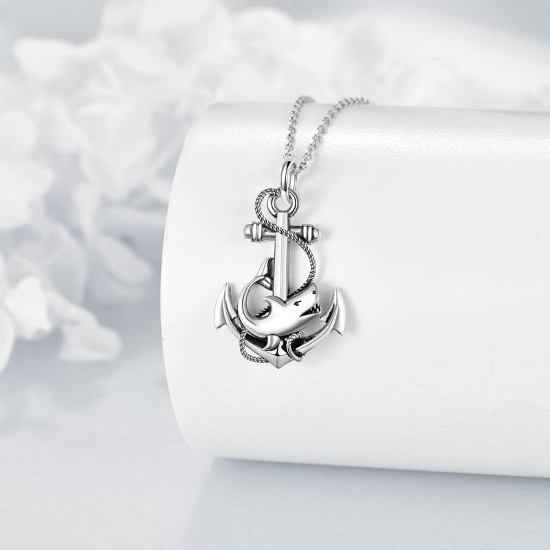 VIJASHOP Shark Necklace Anchor Necklace 925 Sterling Silver Nautical Pendant